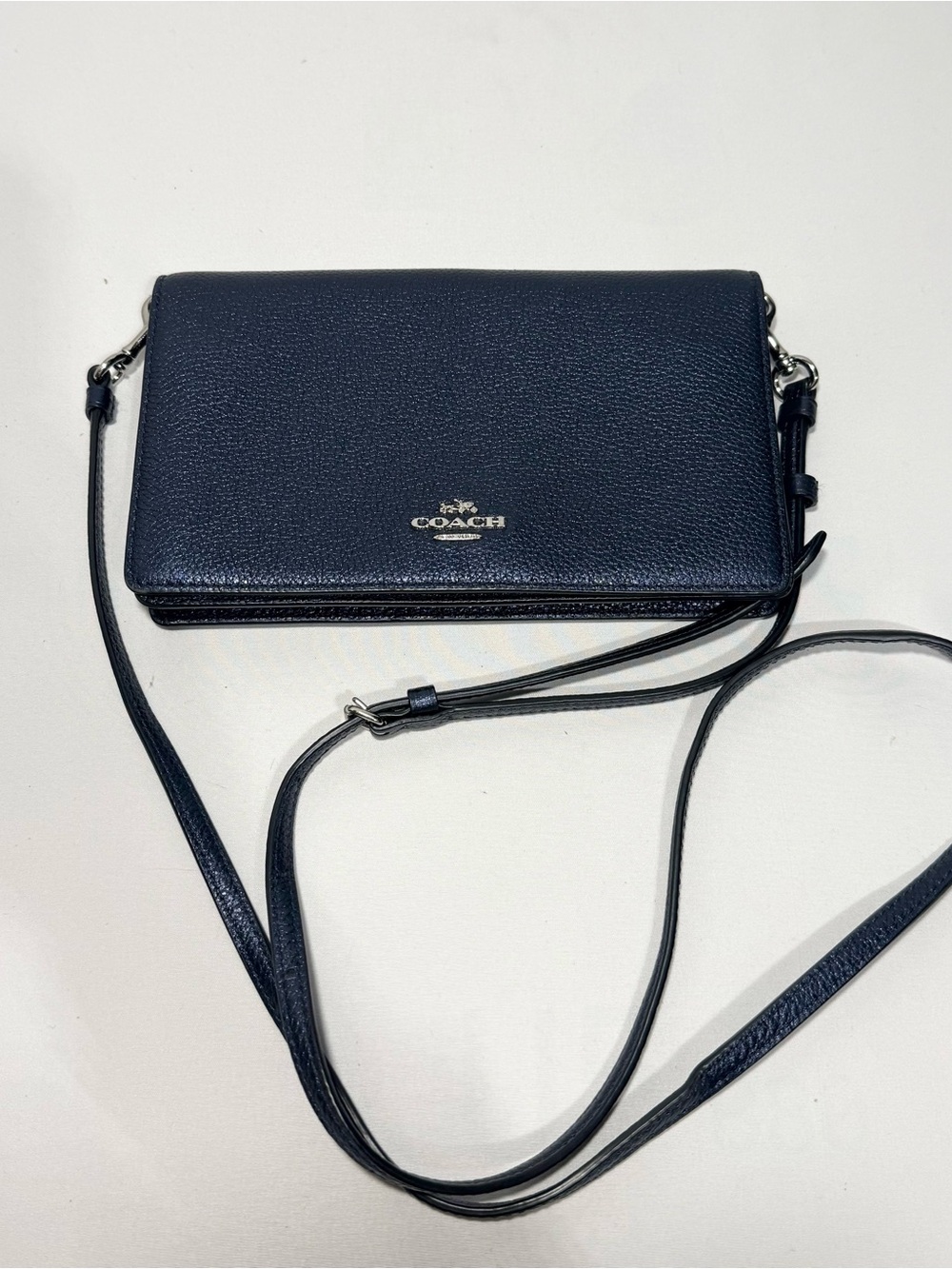 Coach Navy Pebbled Leather Crossbody Wallet Clutch